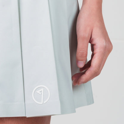 Light blue skirt with a logo on a white background